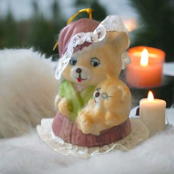 Caring Critters Chimer Ornament Bisque Porcelain Christmas Bell Mom Kitty Kitten - Picture 1 of 16
